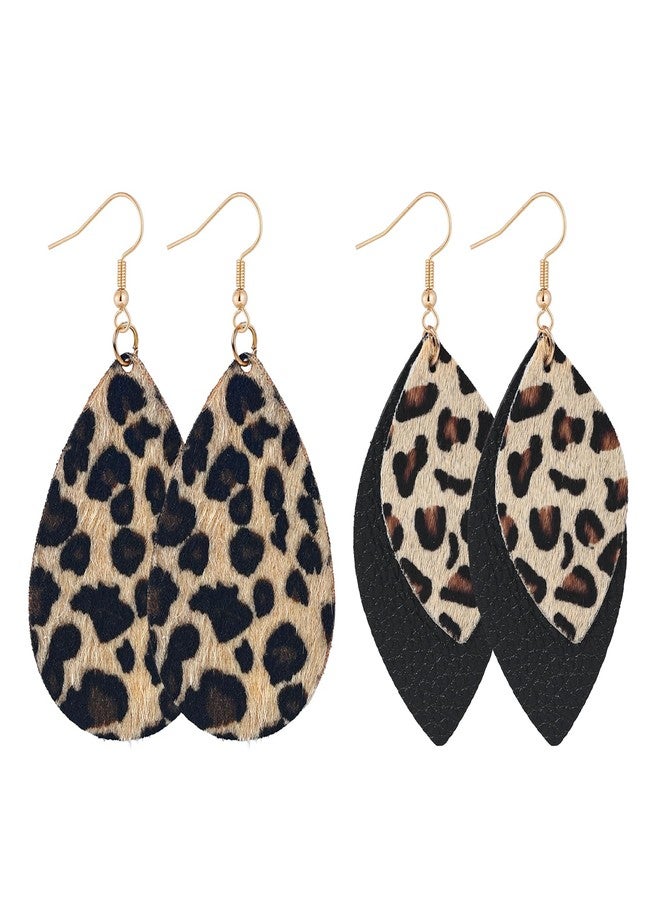Clofiak 4 PCS Leopard Print Earrings, Faux Leather Cheetah Earrings, Lightweight PU Animal Print Earring Jewelry for Women Weddings, Parties, Ceremonies, Banquets, Gifts - Image 1
